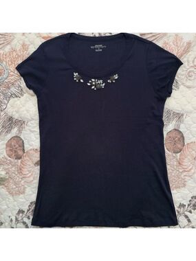 Daisy Fuentes Navy Jeweled T-shirt